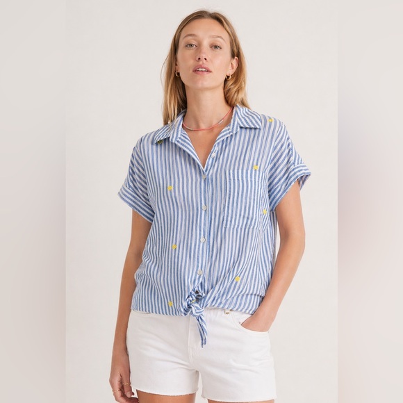 beachlunchlounge Tops - ☀️ BeachLunchLounge Sun Embroidered Tie-Front Top | Coastal Summer Blouse 🌊